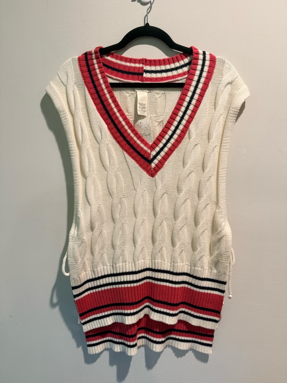 Free People Cable Knit Cricket Sweater Vest Cream Pink Side Tie Tunic NWT